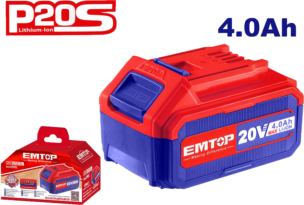 Emtop Lithium Battery, 20V, 4Ah, LED Indicator, EBPK20021