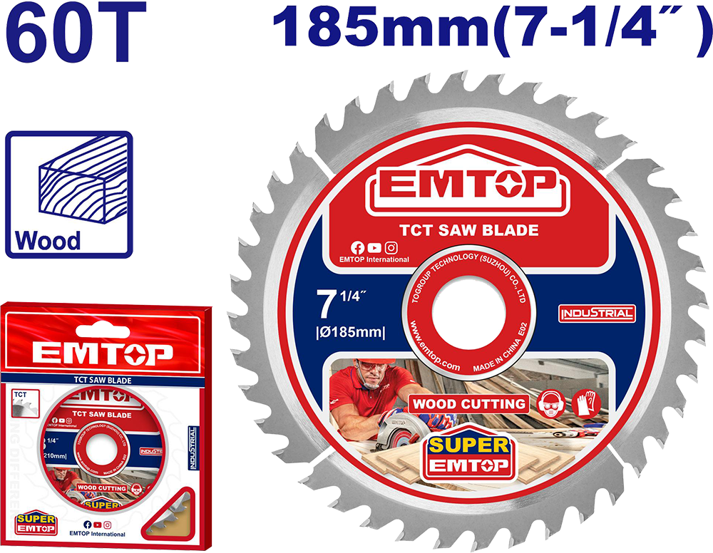 اسطوانة قطعية خشب TCT إمتوب، 7.25 بوصة، 60 سن، ETCT118513