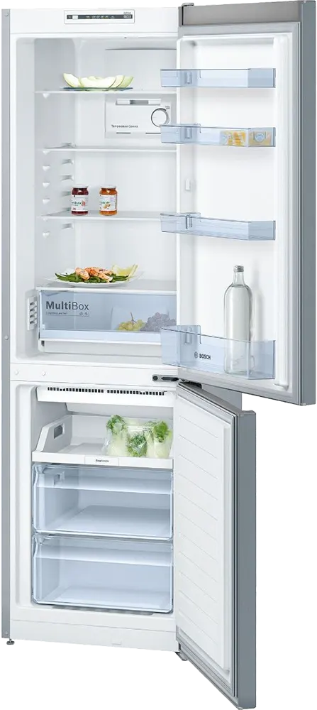 Bosch Combi No Frost Refrigerator, 302 Liters, Bottom Freezer, Ionic Silver, Model KGN36NL30U