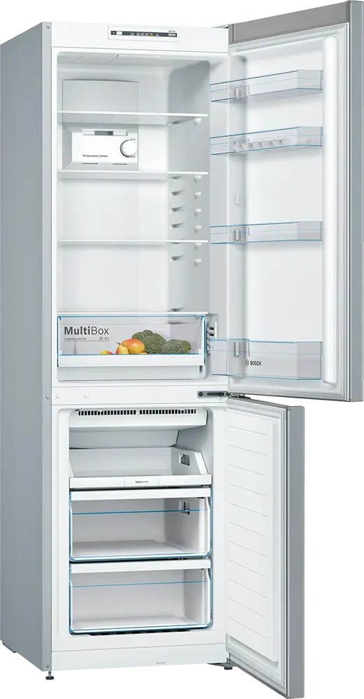 Bosch Combi No Frost Refrigerator, 302 Liters, Bottom Freezer, Ionic Silver, Model KGN36NL30U