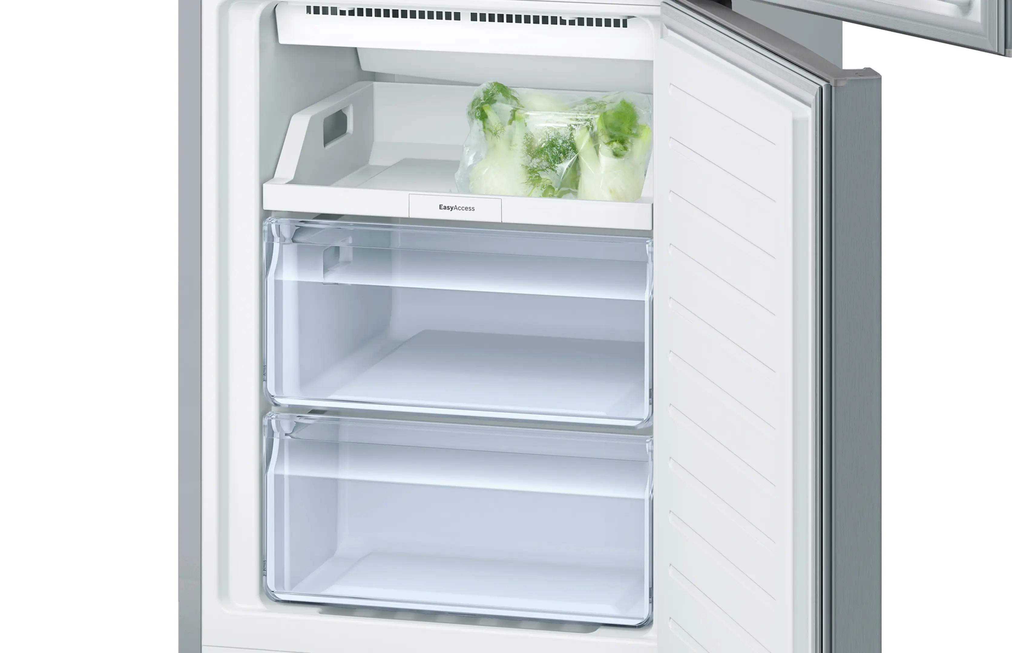 Bosch Combi No Frost Refrigerator, 302 Liters, Bottom Freezer, Ionic Silver, Model KGN36NL30U