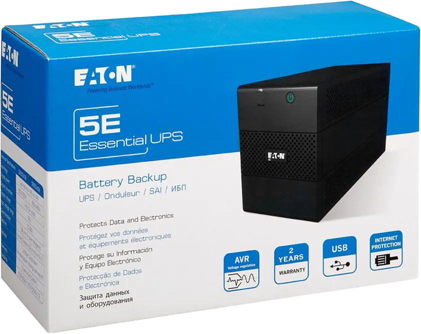 Eaton 5E 850I UPS ,USB DIN Line-Interactive, 850 VA, 480W, 3 AC outlets, Black