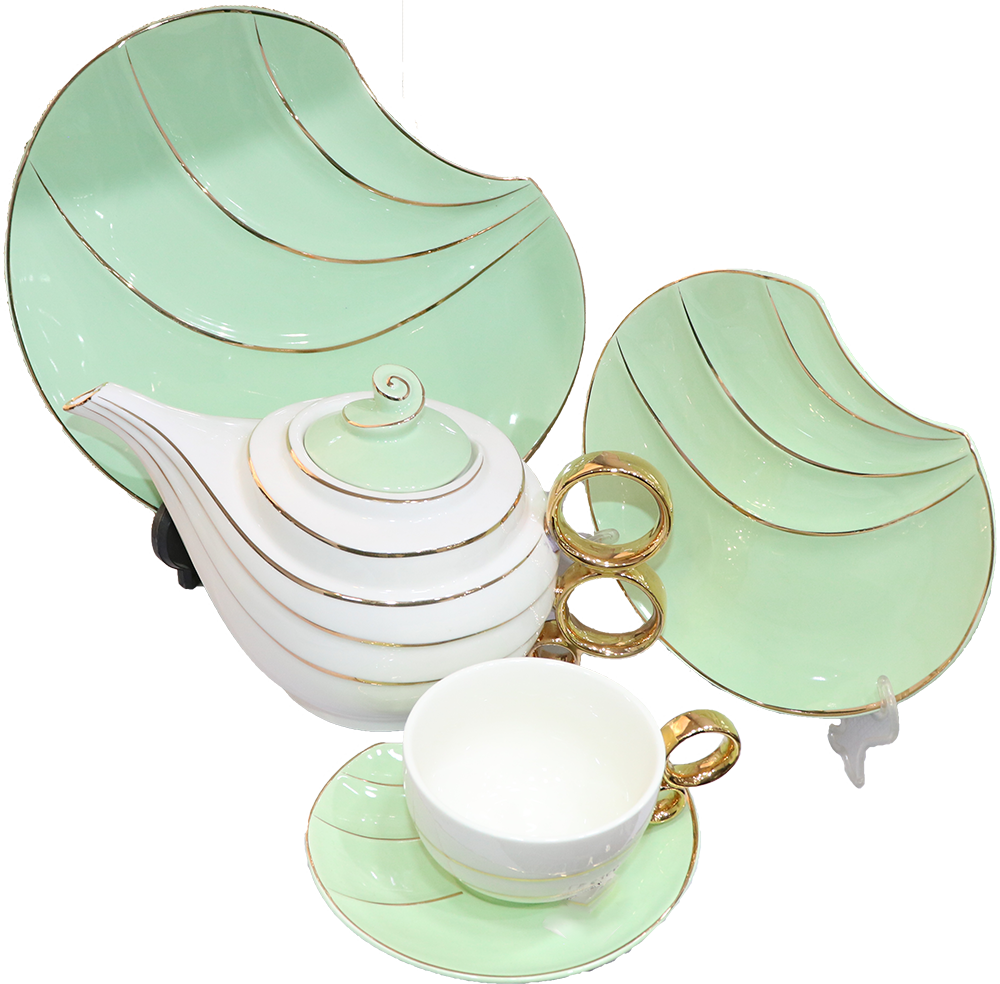 طقم شاي وجاتوه بورسلين ،  24 قطعة ، مينت جرين في ابيض