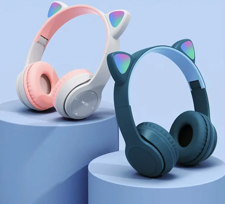Wireless Bluetooth Headphone Cat Ears Design, Rechargeable, RGB LED Light, Multi Color, P47M