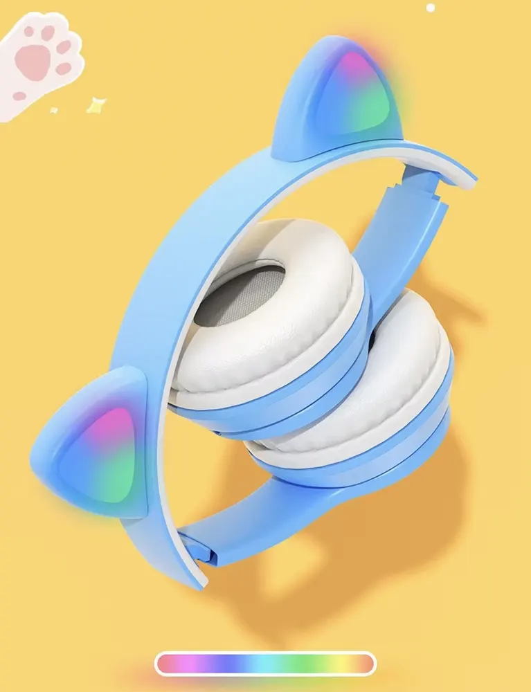 Wireless Bluetooth Headphone Cat Ears Design, Rechargeable, RGB LED Light, Multi Color, P47M