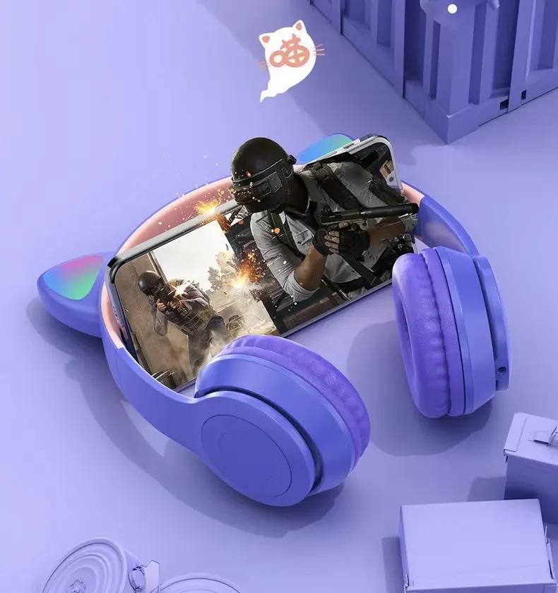 Wireless Bluetooth Headphone Cat Ears Design, Rechargeable, RGB LED Light, Multi Color, P47M