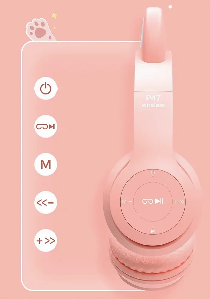 Wireless Bluetooth Headphone Cat Ears Design, Rechargeable, RGB LED Light, Multi Color, P47M