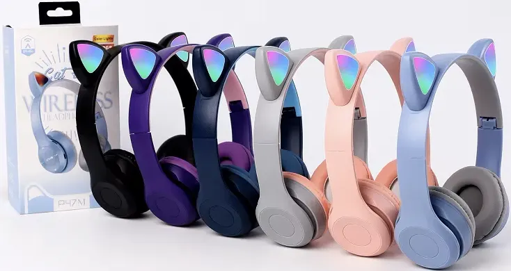 Wireless Bluetooth Headphone Cat Ears Design, Rechargeable, RGB LED Light, Multi Color, P47M