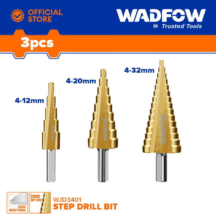 WADFOW 3-Piece Grade A Drill Bit Set, 4-32mm, WJD3401