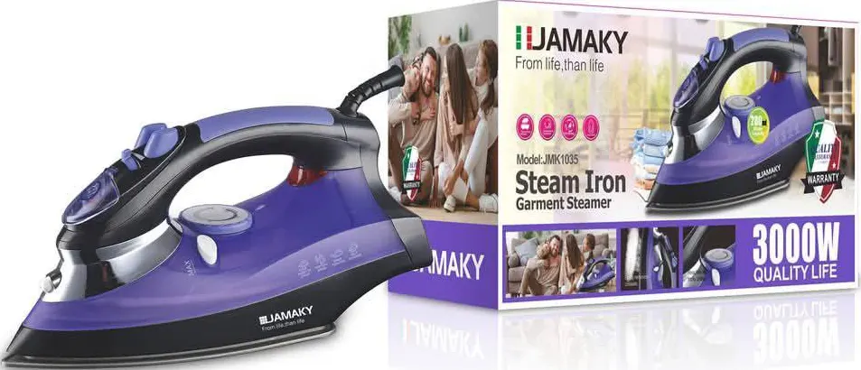 Jamaky Steam Iron 3000W , Ceramic Soleplate, Purple, JMK 1035
