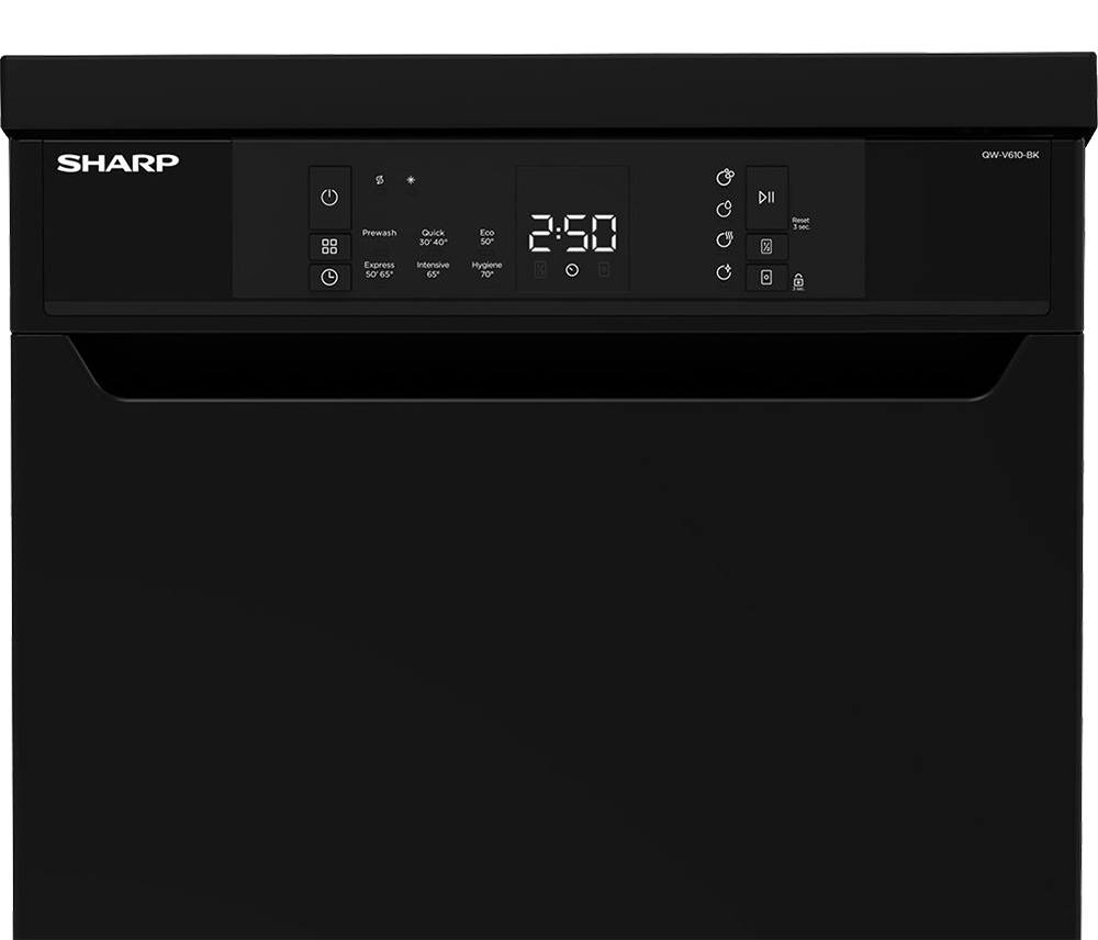 غسالة أطباق شارب ، 45 سم ، 10 فرد ، 6 برامج، شاشة ديجيتال ، أسود ، QW-V610-BK