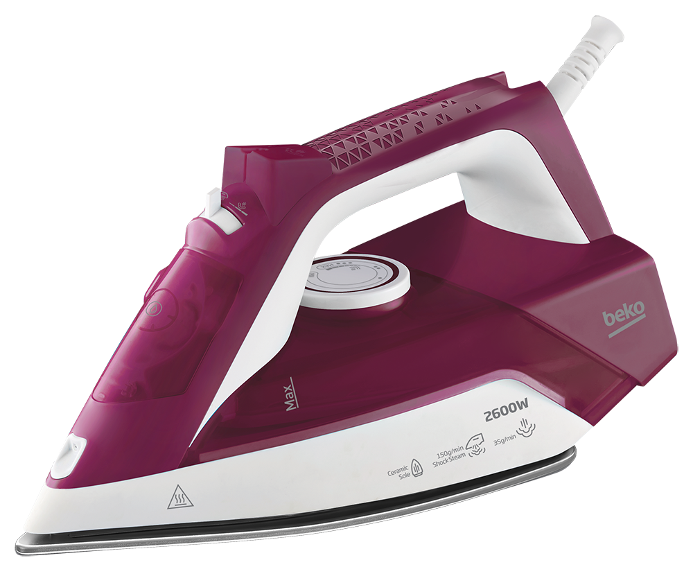 Beko Steam Iron, 2600W , 240 ml , Ceramic Soleplate , Maroon, SIM 3126 R