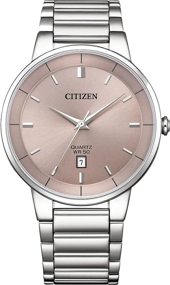 ساعة سيتيزن للرجال، مينا وردية، عقارب دائرية، سوار ستانلس ستيل فضي، ساعة يد تناظرية، فضية، BI5120-51Z