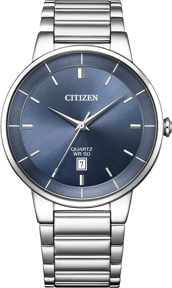 ساعة سيتيزن للرجال، مينا زرقاء، عقارب دائرية، سوار ستانلس ستيل فضي، ساعة يد تناظرية، فضية، BI5120-51L