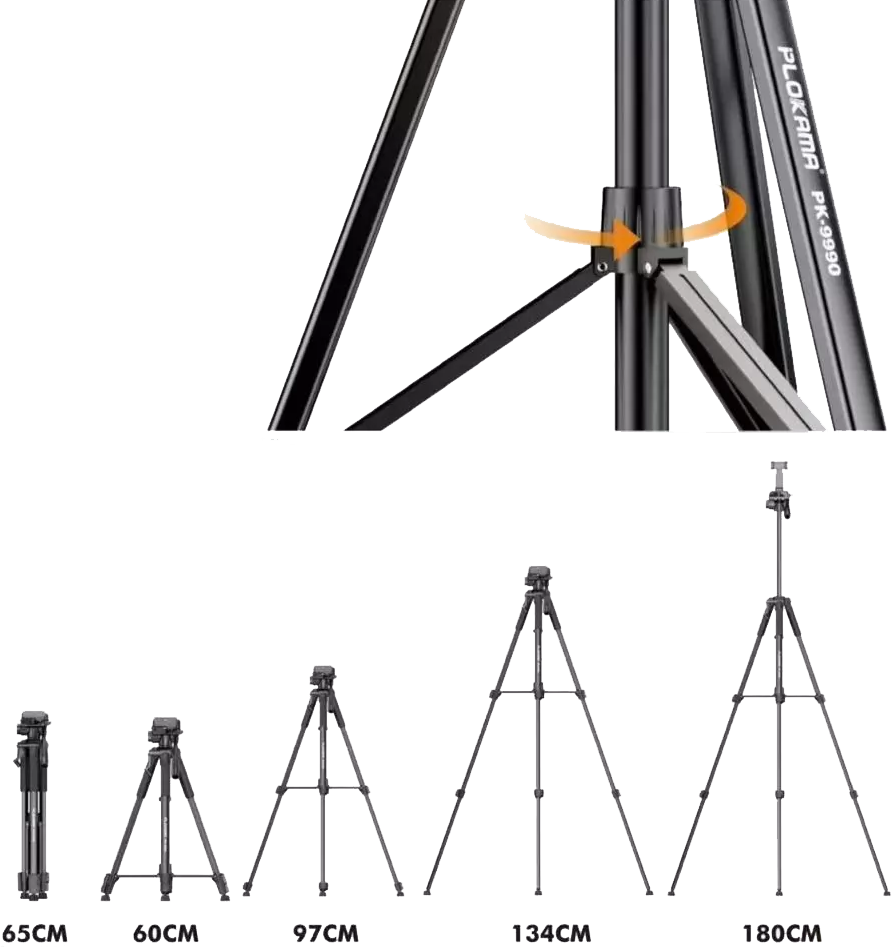 PLOKAMA Tripod Camera Stand, 180cm, 360° Rotation, Black, PK-9990