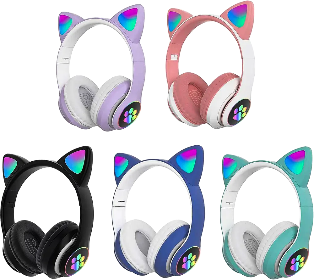 Wireless Bluetooth Headphone Cat Ears Design, Rechargeable, RGB LED Light, Multi Color, STN-28