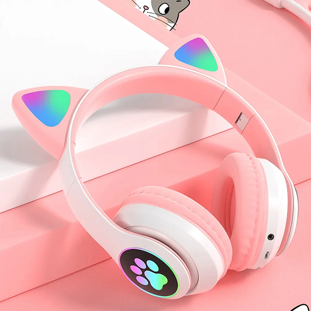 Wireless Bluetooth Headphone Cat Ears Design, Rechargeable, RGB LED Light, Multi Color, STN-28