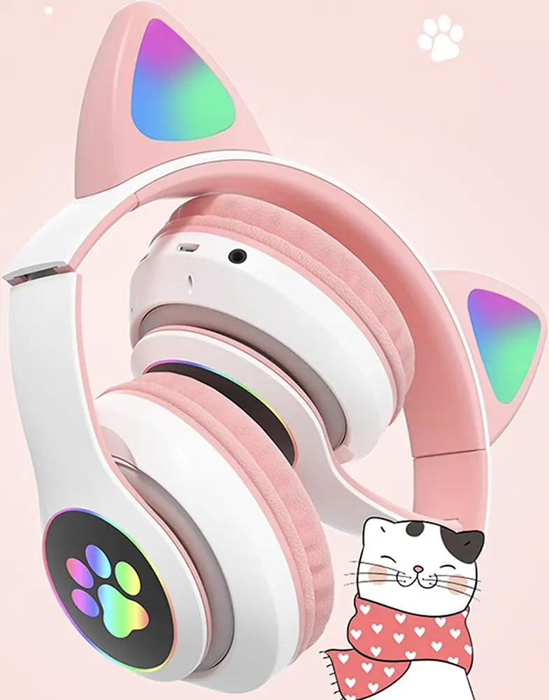 Wireless Bluetooth Headphone Cat Ears Design, Rechargeable, RGB LED Light, Multi Color, STN-28