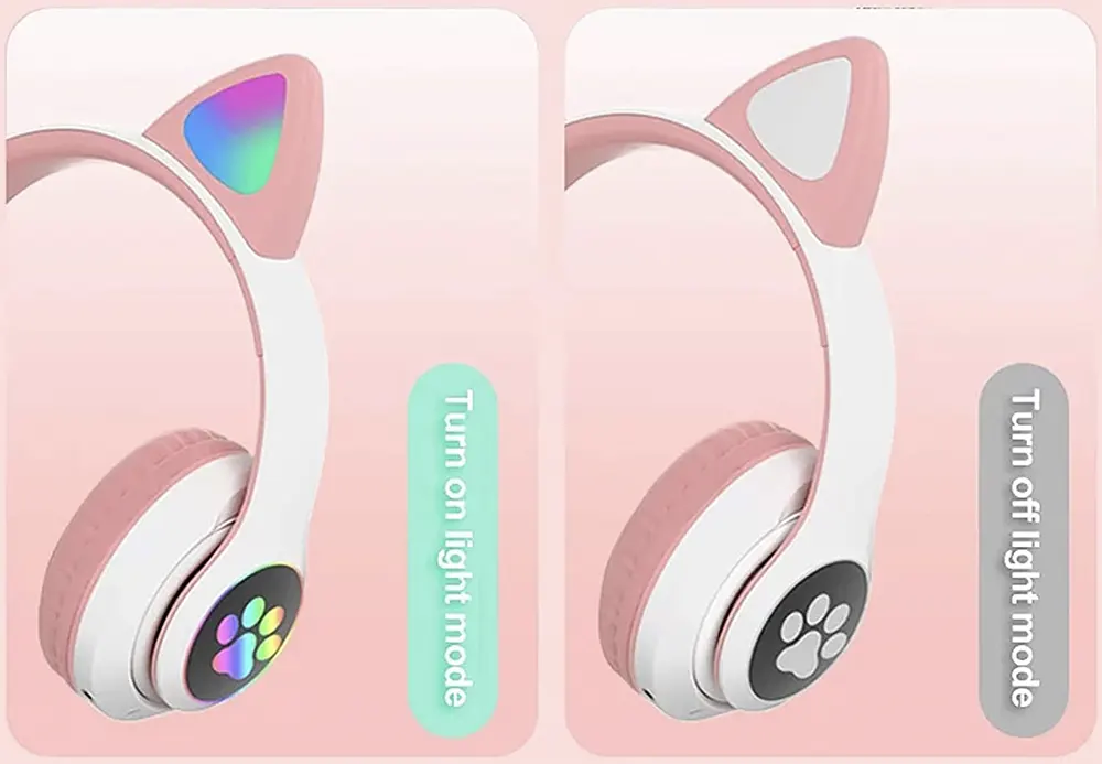 Wireless Bluetooth Headphone Cat Ears Design, Rechargeable, RGB LED Light, Multi Color, STN-28