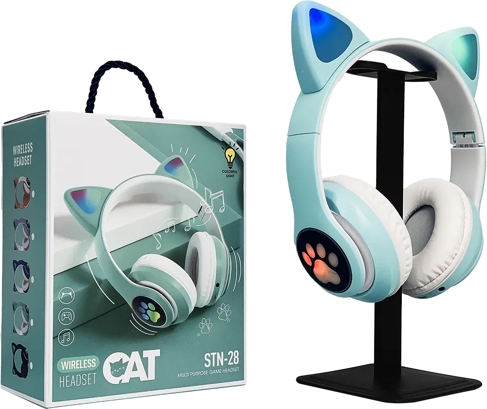 Wireless Bluetooth Headphone Cat Ears Design, Rechargeable, RGB LED Light, Multi Color, STN-28
