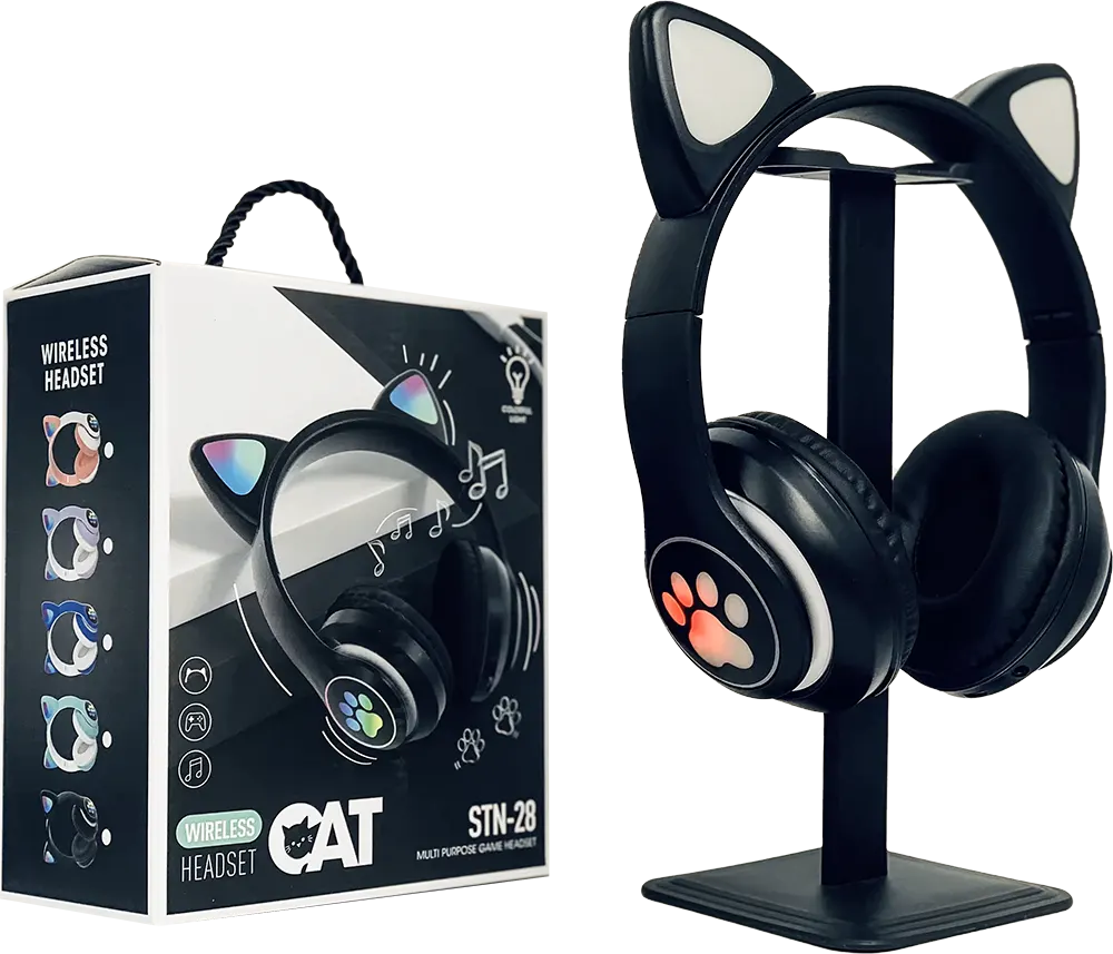 Wireless Bluetooth Headphone Cat Ears Design, Rechargeable, RGB LED Light, Multi Color, STN-28