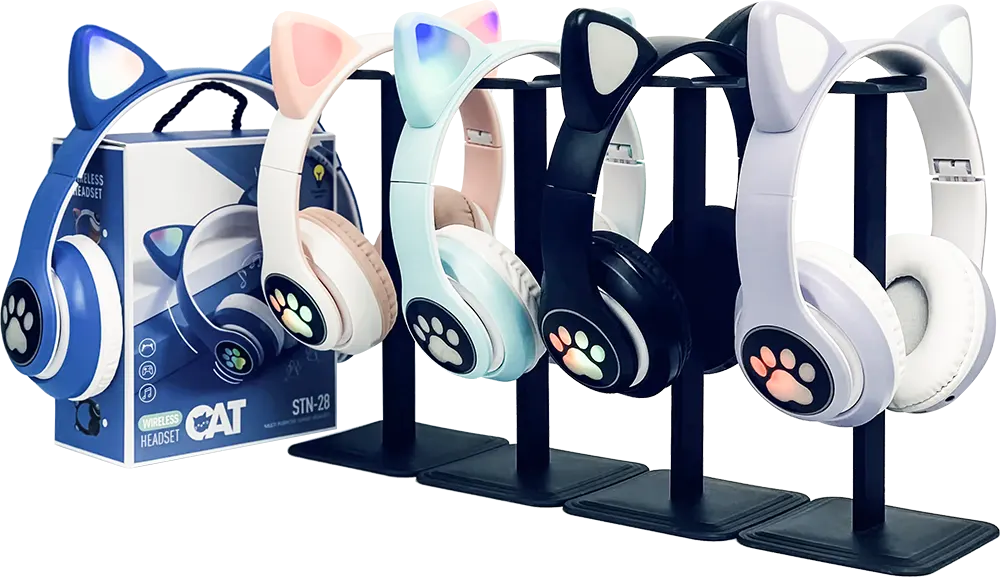 Wireless Bluetooth Headphone Cat Ears Design, Rechargeable, RGB LED Light, Multi Color, STN-28