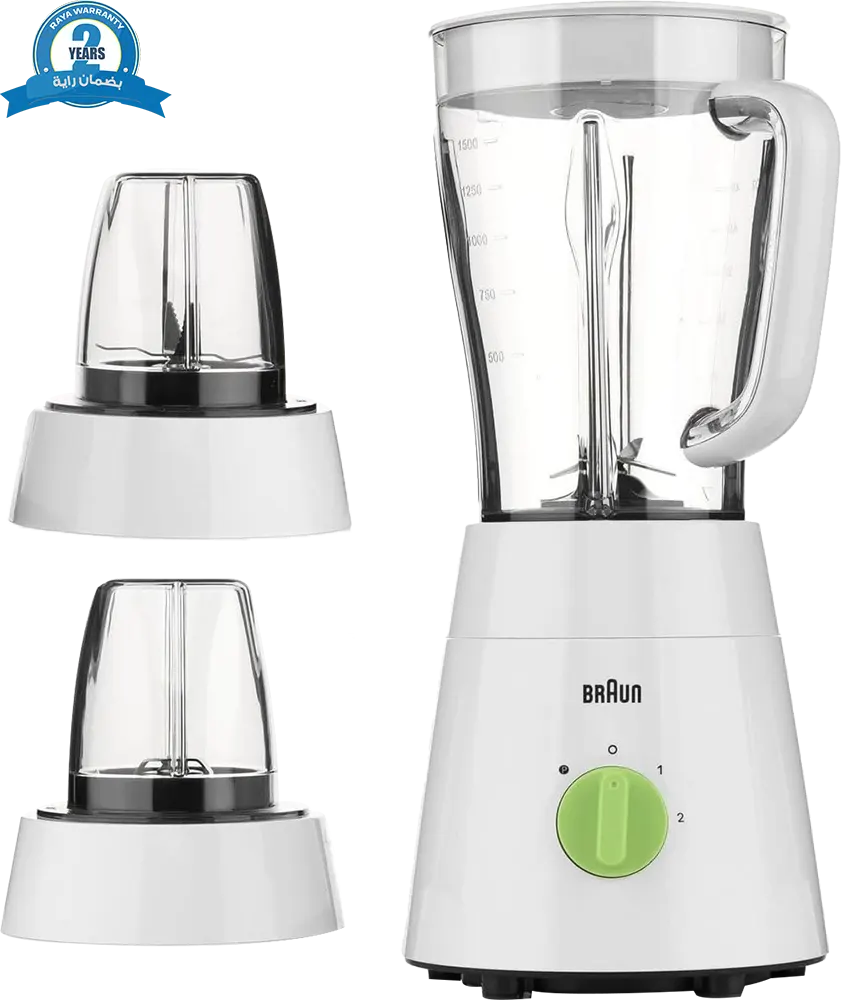 Braun Electric Blender 500 Watt, 1.5 Liter, 2 Mills, White, JB0123WH