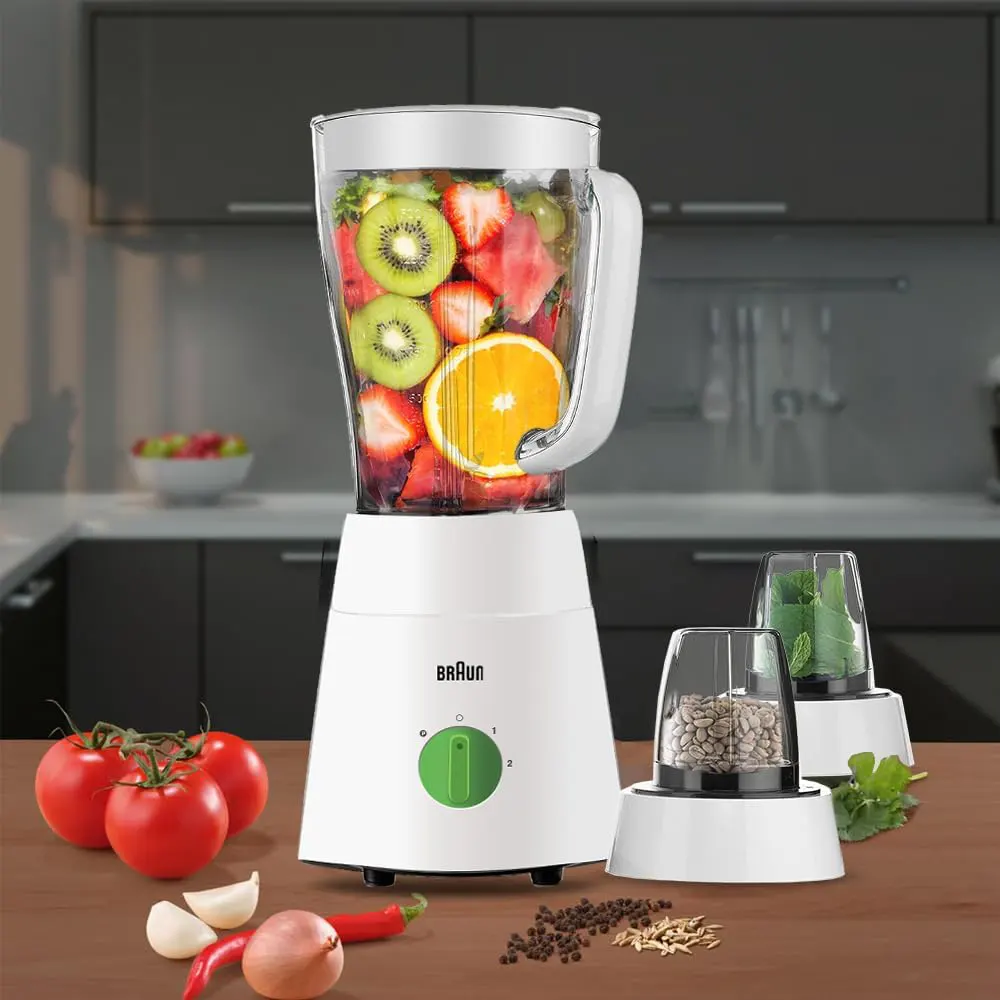 خلاط كهربائي براون 500 وات، 1.5 لتر، 2 مطحنة، ابيض، JB0123WH
