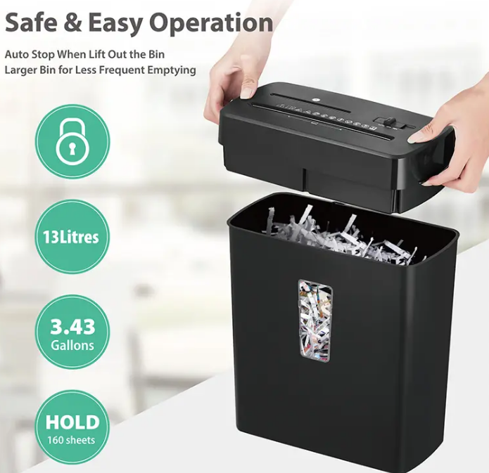 Paper shredder, 8 sheets, 13 liters, black, C222P