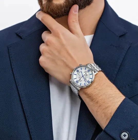 ساعة سيتيزن للرجال، ميناء فضي، عقارب دائرية، سوار ستانلس ستيل فضي، ساعة يد تناظرية، فضية، AN3610-71A