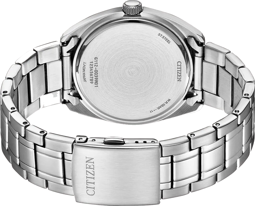 ساعة سيتيزن للرجال، ميناء أسود، عقارب دائرية، سوار ستانلس ستيل فضي، ساعة يد تناظرية، فضية، BI5100-58E
