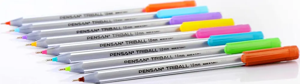 Pensan 1003 Ballpoint Pen, 1.0 mm Thickness, TRIBALL Opaque, Assorted Colors