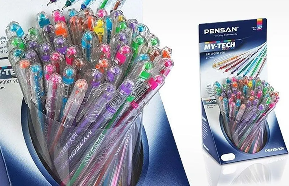 Pensan My-Tech Ballpoint Pen, 0.7 mm, Fluorescent, Assorted Colors