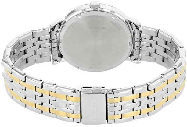 ساعة سيتيزن للرجال، ميناء بيضاء، عقارب دائرية، سوار ستانلس ستيل فضي*ذهبي، ساعة يد تناظرية، فضي*ذهبي، BE9174-55A