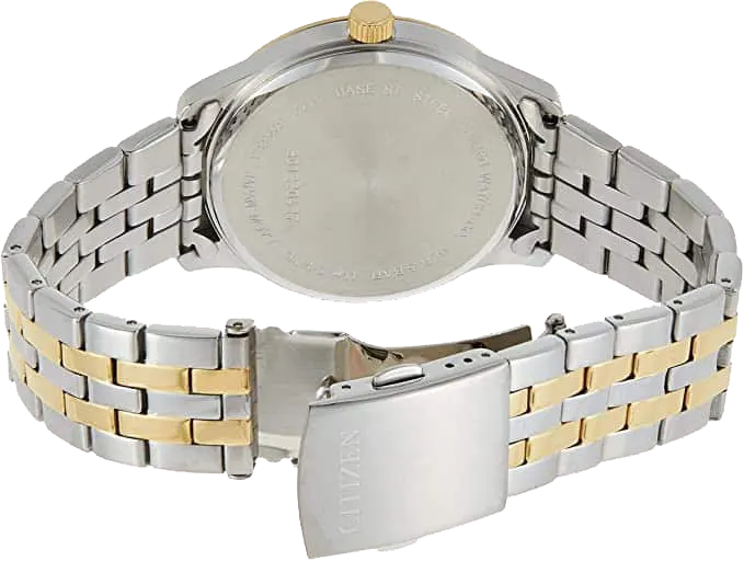 ساعة سيتيزن للرجال، ميناء أسود، عقارب دائرية، سوار ستانلس ستيل فضي*ذهبي، ساعة يد تناظرية، فضي*ذهبي، BI1054-80E