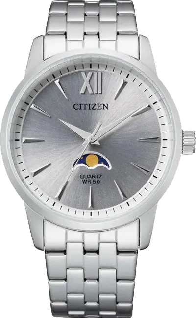 ساعة سيتيزن رجالية، ميناء فضي، عقارب دائرية، سوار ستانلس ستيل فضي، ساعة يد تناظرية، فضية، AK5000-54A
