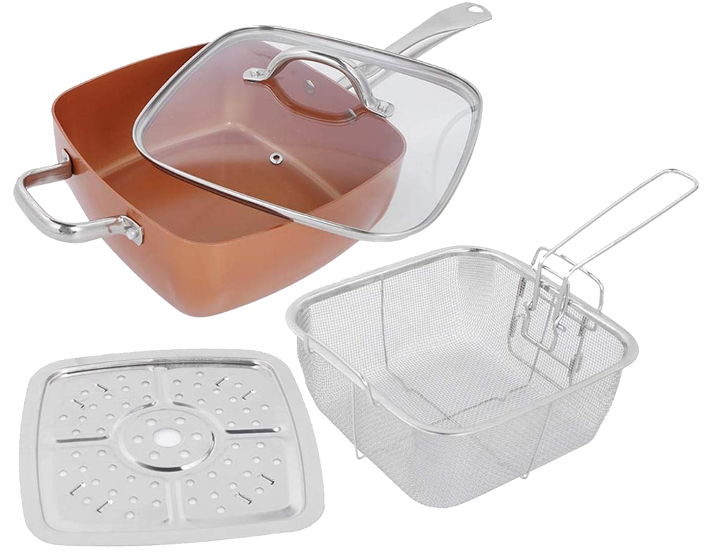 Square Roasting Pan, with Strainer and Glass Lid, Model 4277