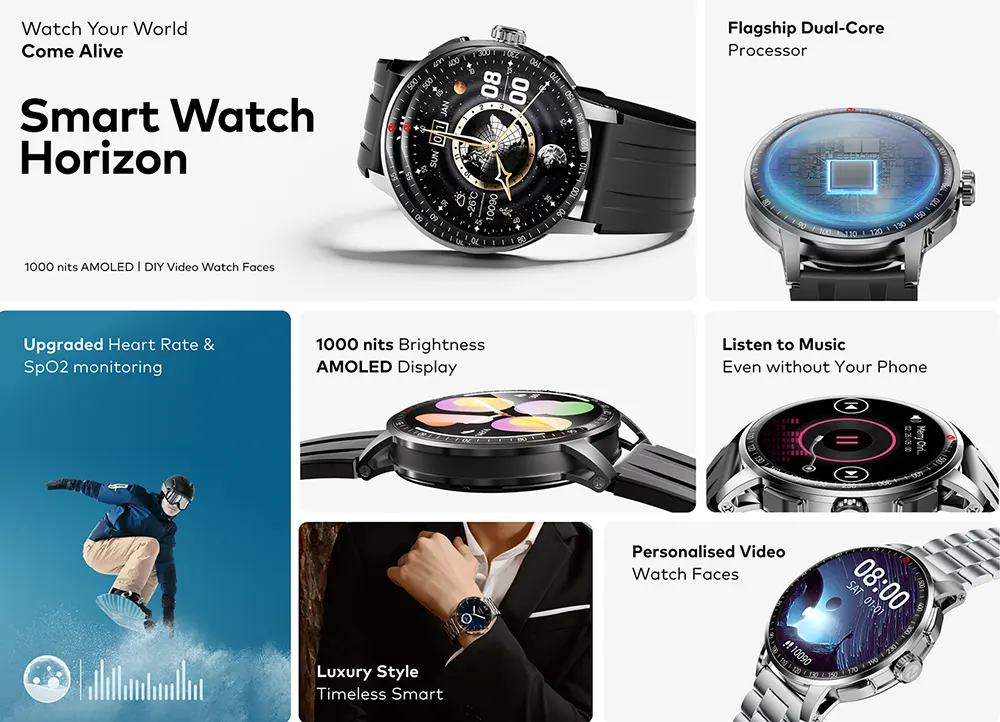 ساعة ايتل الذكية هورايزون N8، شاشة 1.43 انش، شاشة لمس اموليد، مقاومة للماء، بطارية 350 مللي امبير، لون ألومنيوم فضي، ISW-N8