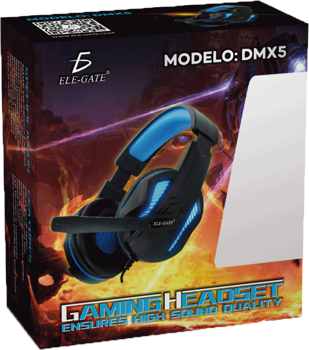 ELE-GATE Wired Headphone, RGB Lighting, 3.5mm Connector, Black, DM-X5