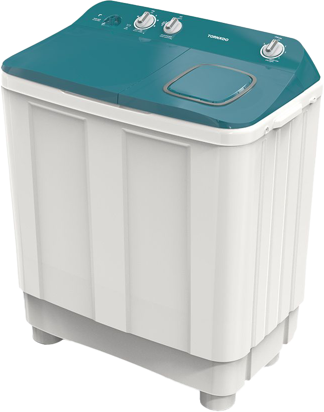 Tornado Half-Automatic Washing Machine, 12 kg, 1200 RPM, 2 Tubs, White*Turquoise, TMH-HS12C(WA)