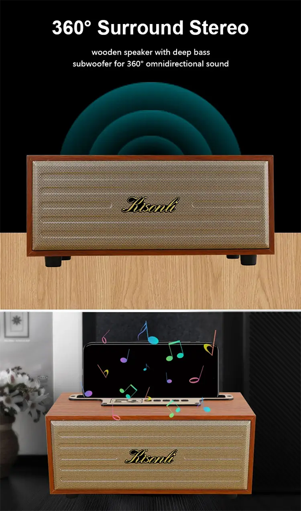 Kisonli Wireless Speaker, Bluetooth, Battery, AUX Port, Classic Design, Wooden, G12A