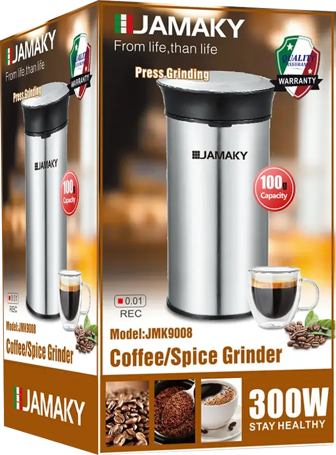 Jamaky Coffee Grinder, 300 Watt, Silver, JMK9008