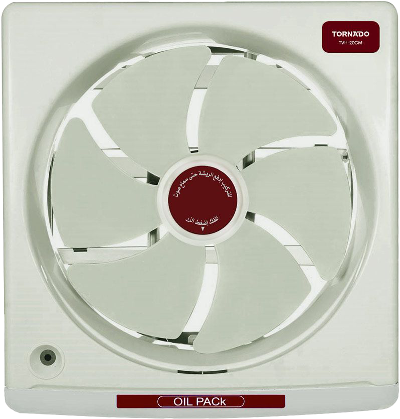 Tornado Kitchen Ventilating Fan, Frame 25*25cm, inner fan diameter 20cm, Oil Collection Drawer, Metal Body, Cream, TVH-20CM