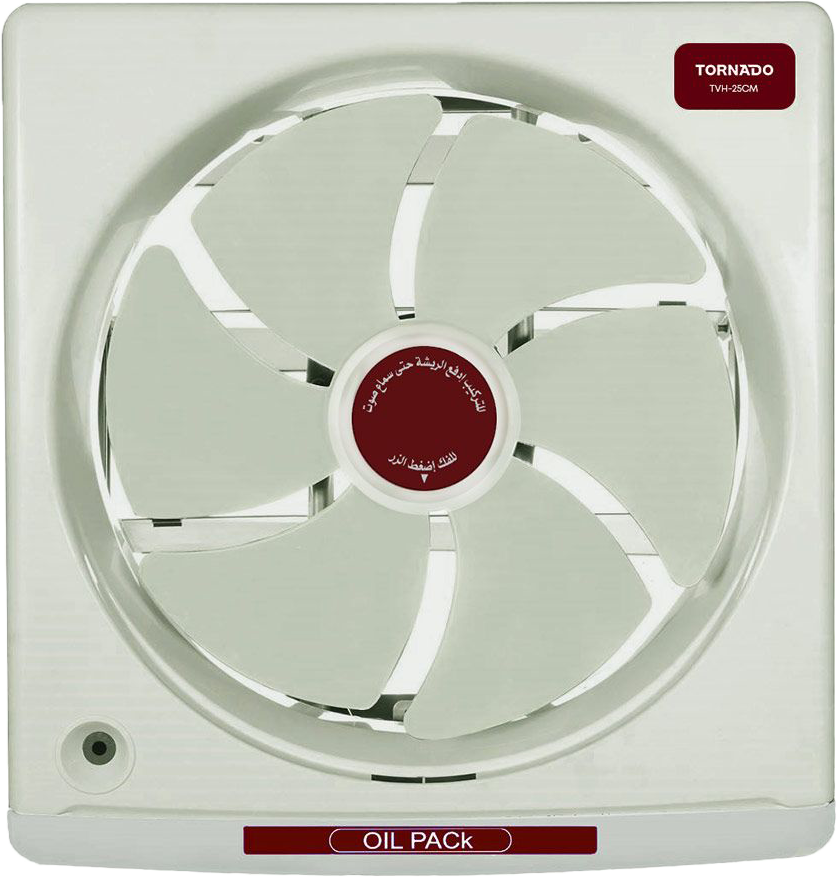 Tornado Kitchen Ventilating Fan, Frame 30*30cm, inner fan diameter 25cm, Oil Collection Drawer, Metal Body, Cream, TVH-25CM