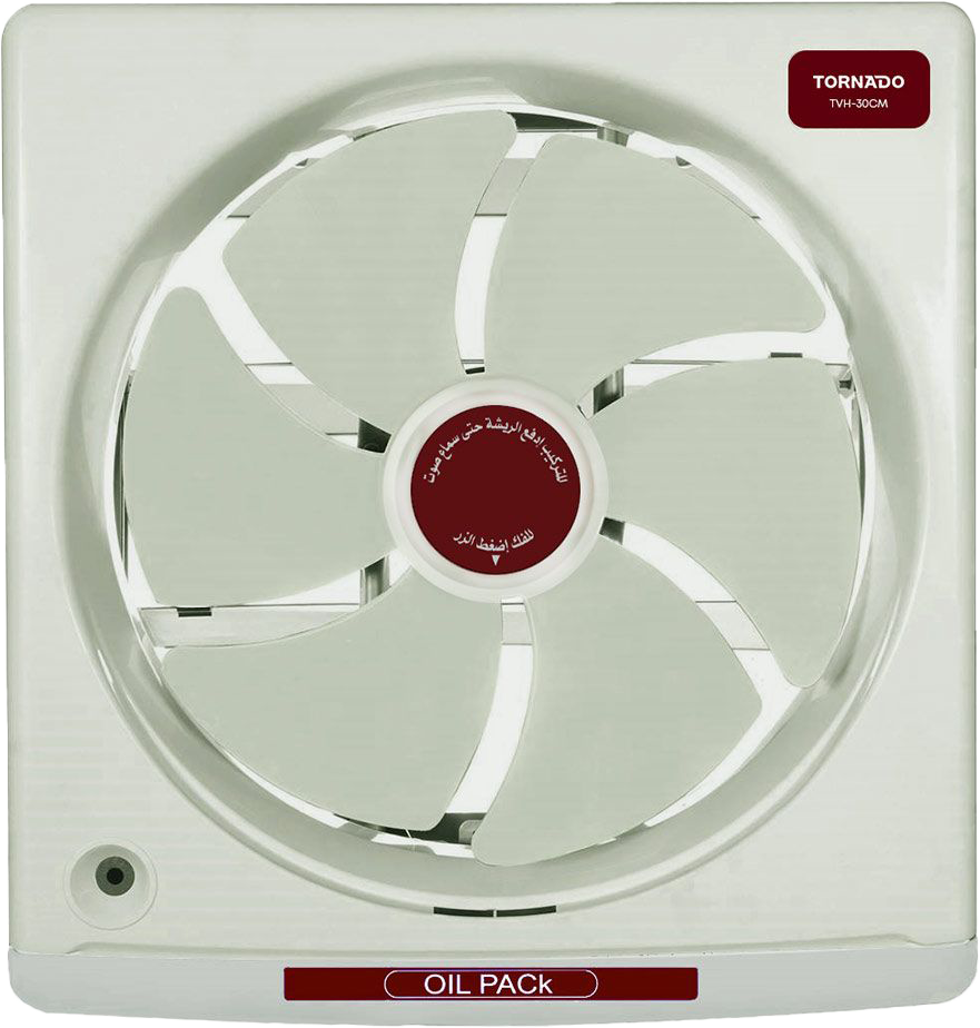 Tornado Kitchen Ventilating Fan, Frame 35*35cm,  inner fan diameter 30cm, Oil Collection Drawer, Metal Body, Cream, TVH-30CM