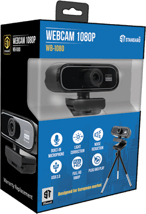 كاميرا ويب ستاندرد، دقة FHD، ميكروفون مدمج، منفذ usb، أسود، WB-1080