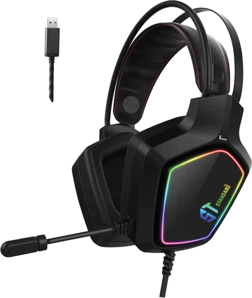 Standard Wired Gaming Headset, USB, Microphone, RGB Light, Black