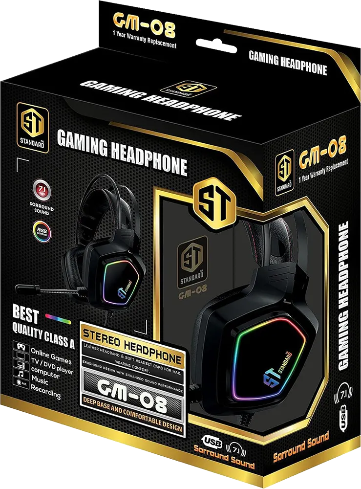 Standard Wired Gaming Headset, USB, Microphone, RGB Light, Black