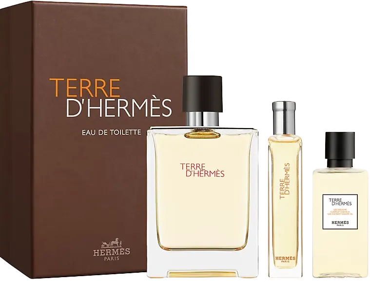 مجموعة تيري دي هيرمس من هيرمس للرجال، عطر تيري دي هيرمس او دي تواليت، 100 مل + عطر تيري دي هيرمس او دي تواليت، 10 مل + جل استحمام للشعر والجسم، 40 مل
