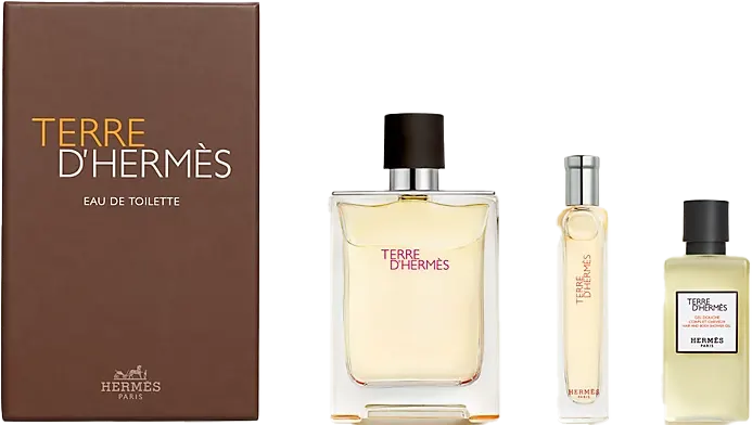 مجموعة تيري دي هيرمس من هيرمس للرجال، عطر تيري دي هيرمس او دي تواليت، 100 مل + عطر تيري دي هيرمس او دي تواليت، 10 مل + جل استحمام للشعر والجسم، 40 مل